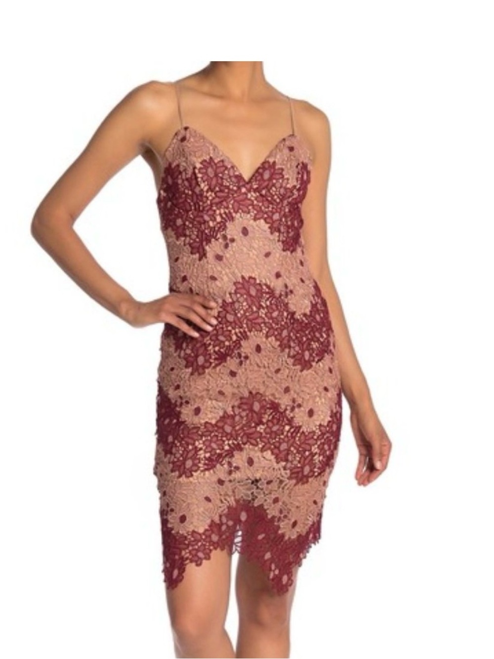 Bardot Two-Tone Floral Guipure Lace Slip Dress Berry Burgundy Size 10 NWT